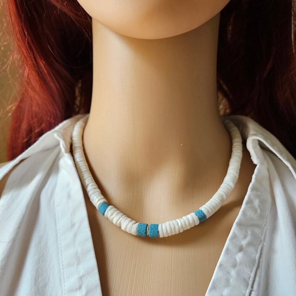 Vintage  Boho Beach Shell and Turquoise color Coral Spacers 17"